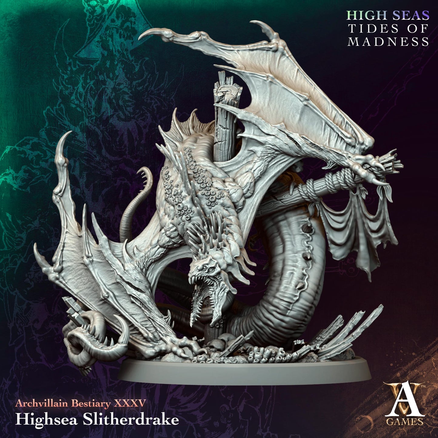 3D Printed Highsea Slitherdrake by Archvillain Games