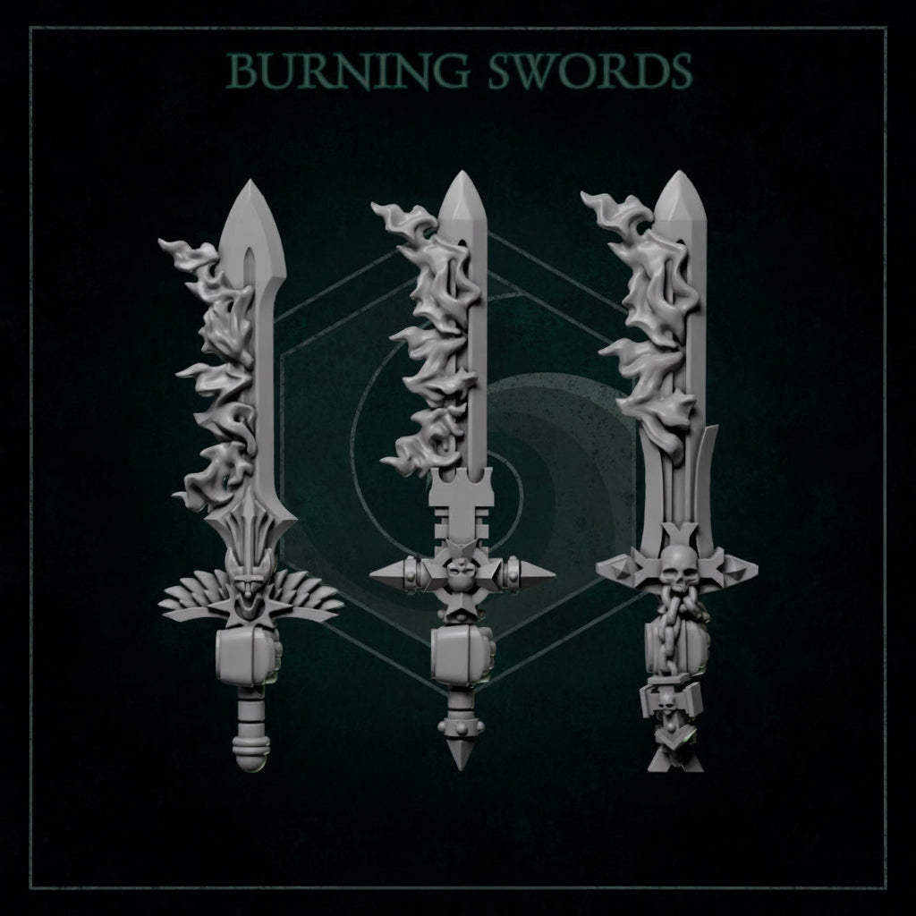 3d Printed Burning Swords x6 by Greytide Studio