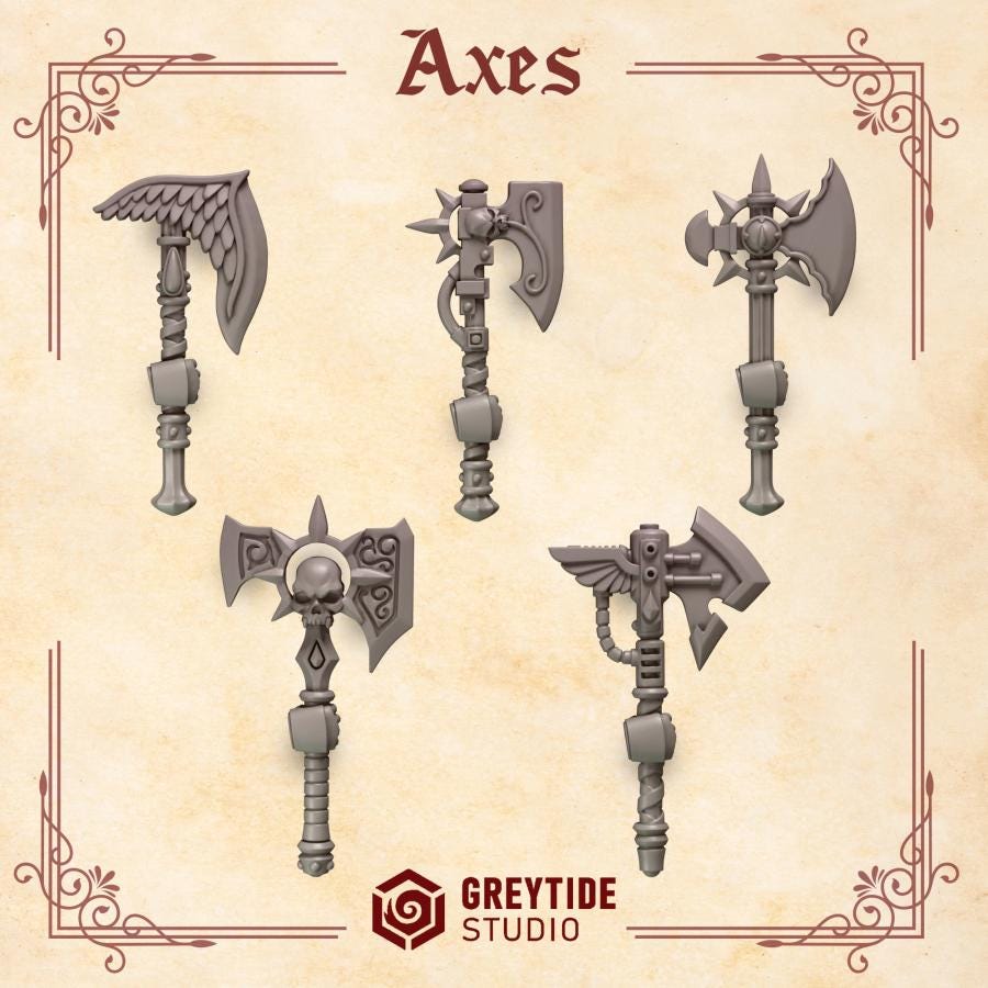 3d Printed Crimson Lords Axes x10 by Greytide Studio
