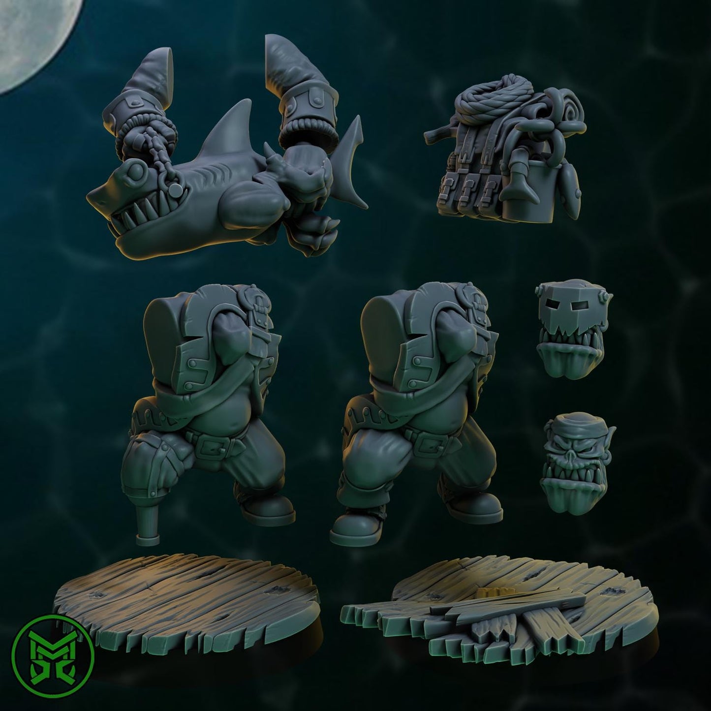 3d Printed Shark Smasher Ork by Mekka Miniatures