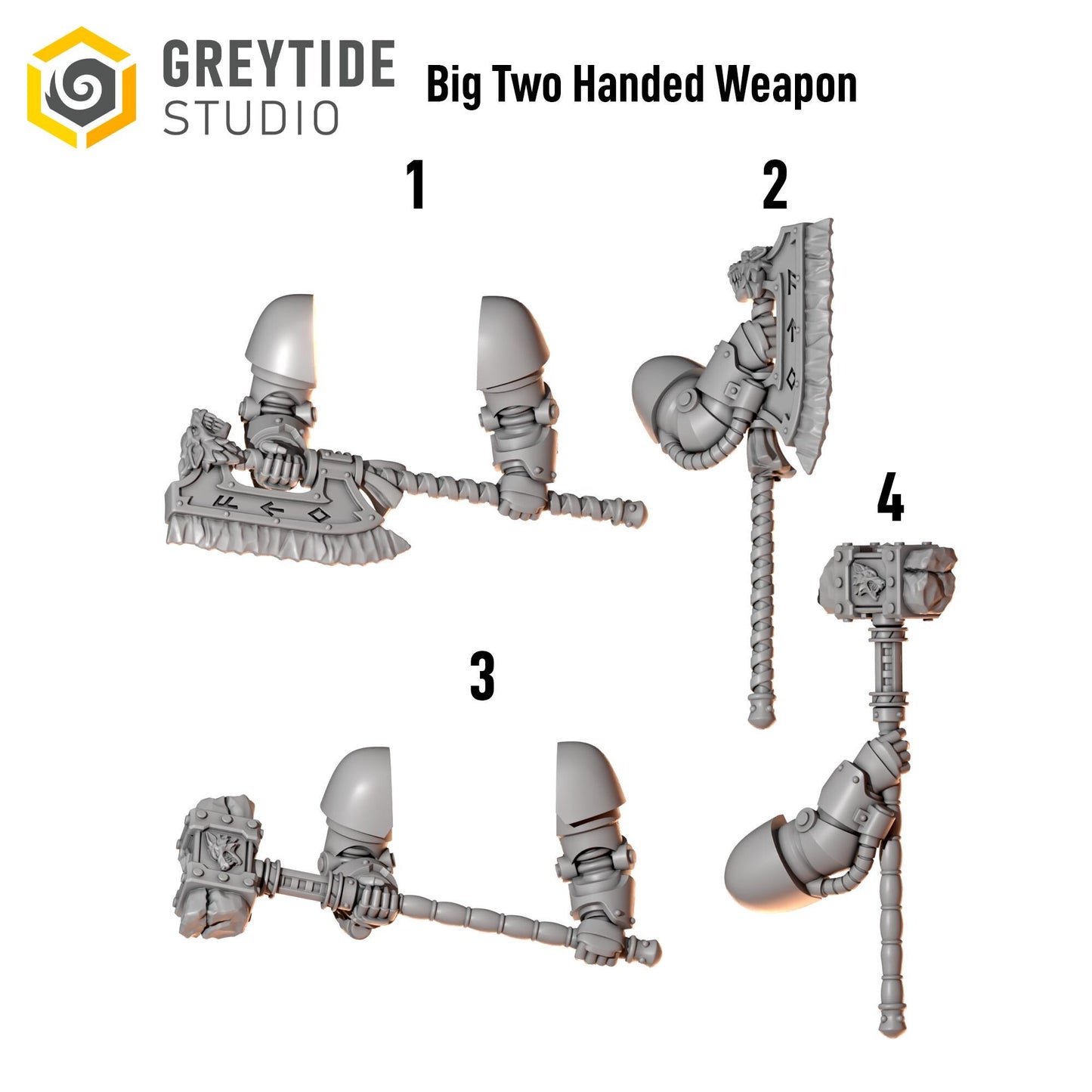 3d Printed Primal Hounds Big 2 Handed Weapons Set by Greytide Studio
