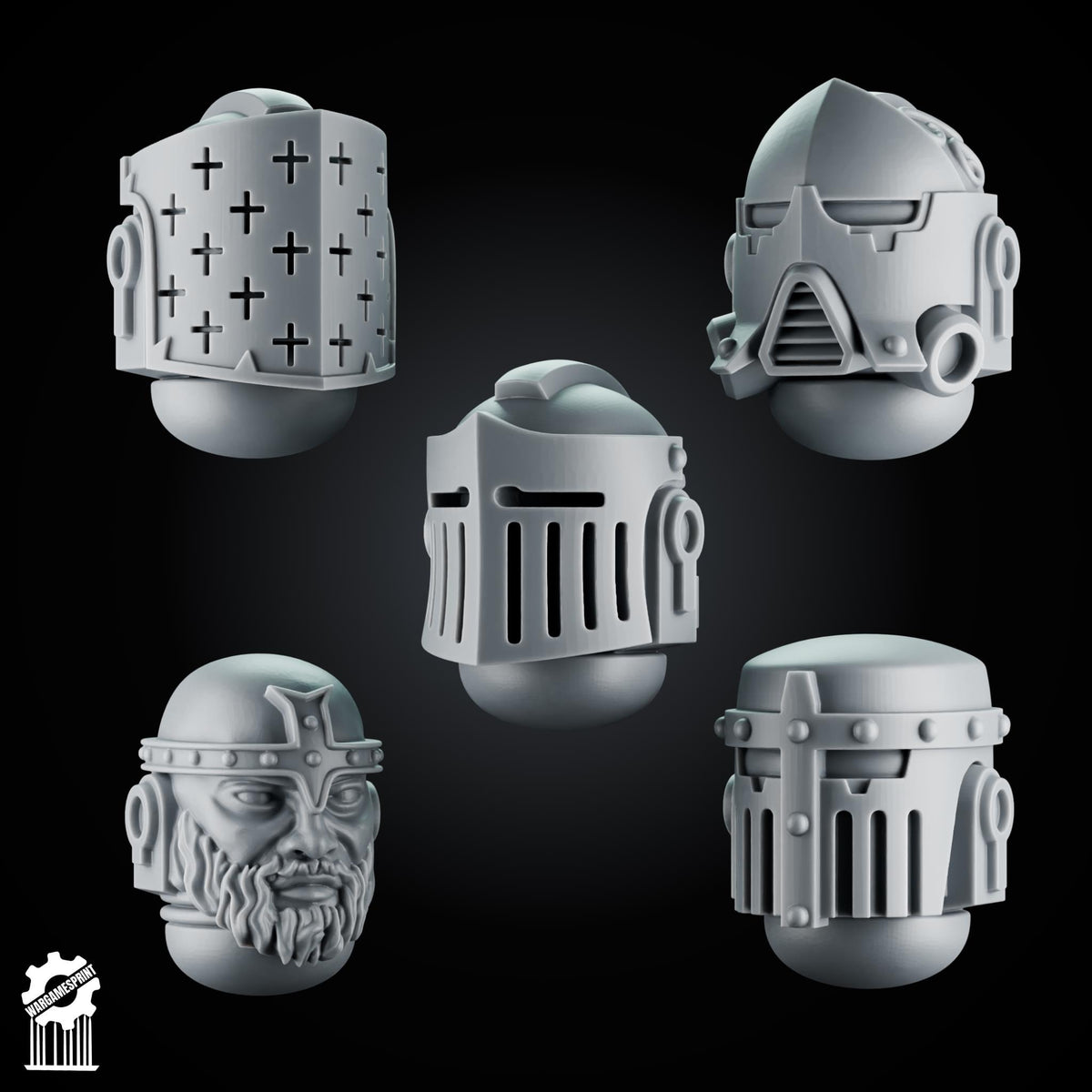 3d Printed Crusader Helmets Set #3 x10 by Wargames Print