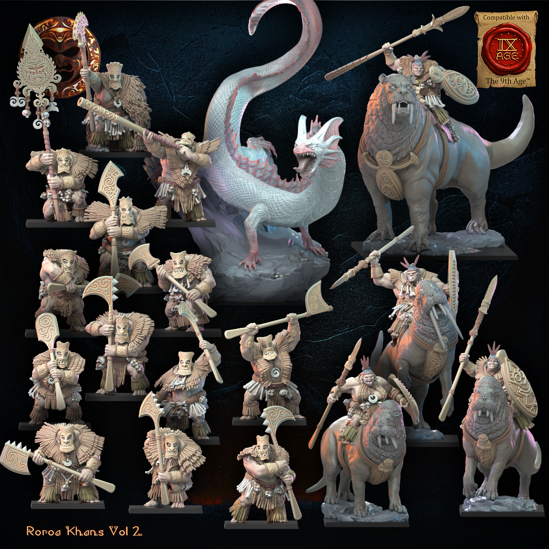 3D Printed Roroa Khan Tusker Riders by Lost Kingdom Miniatures