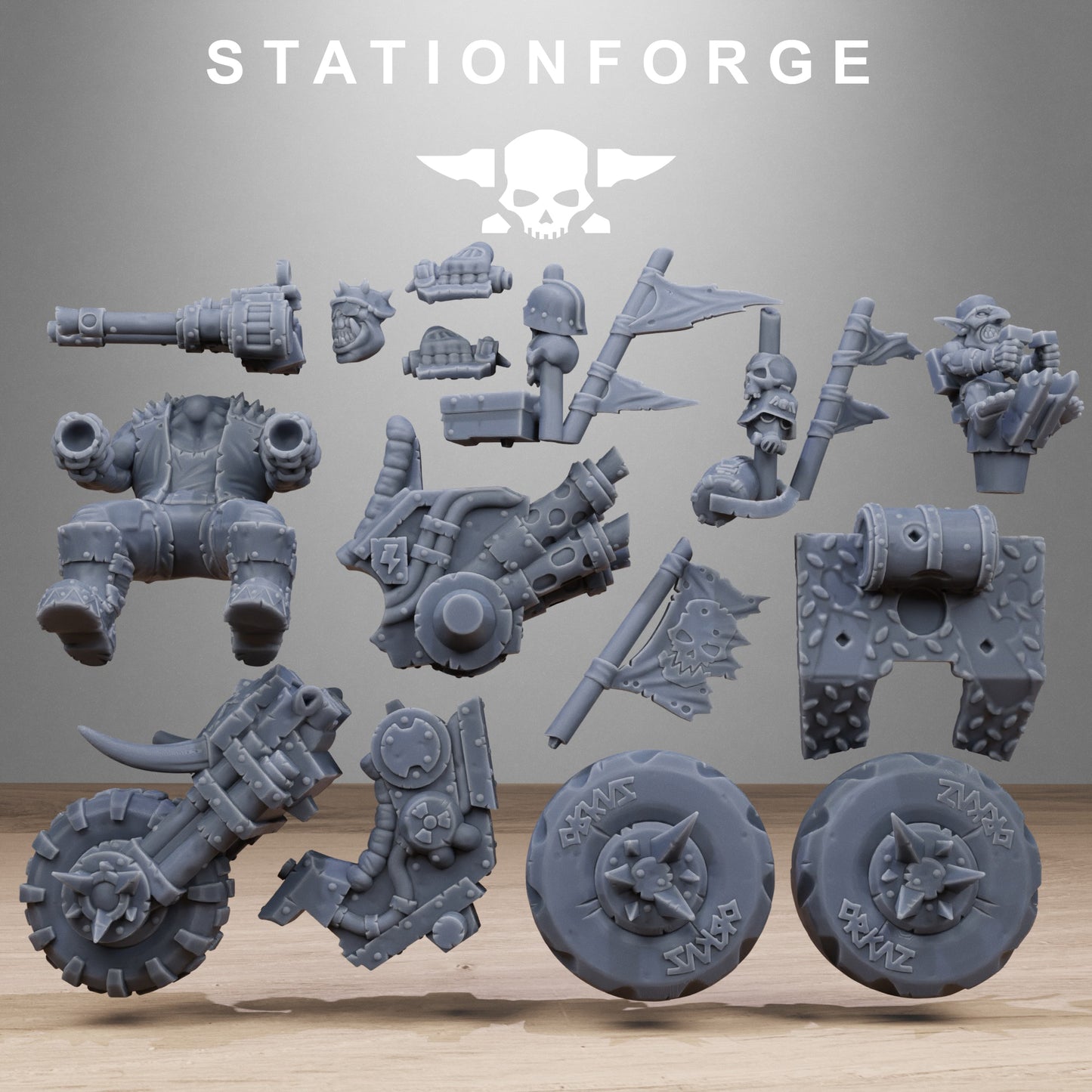 3D Printed Orkaz Bikers by StationForge Miniatures