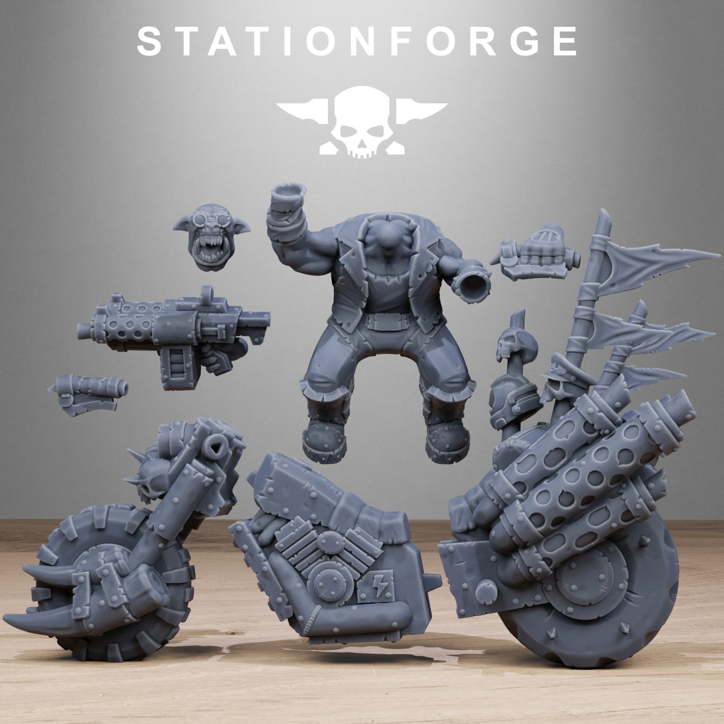 3D Printed Orkaz Bikers by StationForge Miniatures