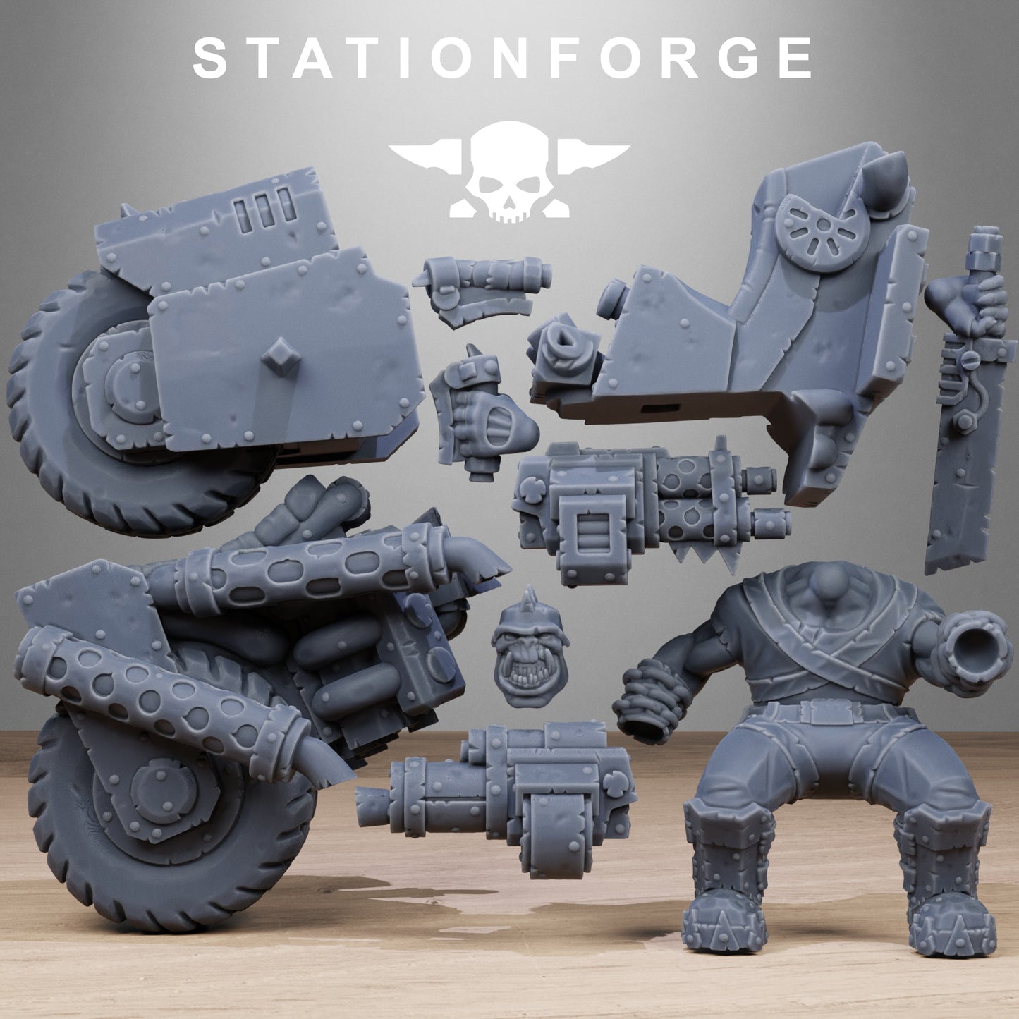 3D Printed Orkaz Bikers by StationForge Miniatures