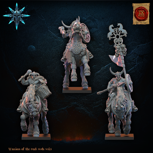 3D Printed Chaos Barbarian Cavalry Command Group by Lost Kingdom Miniatures
