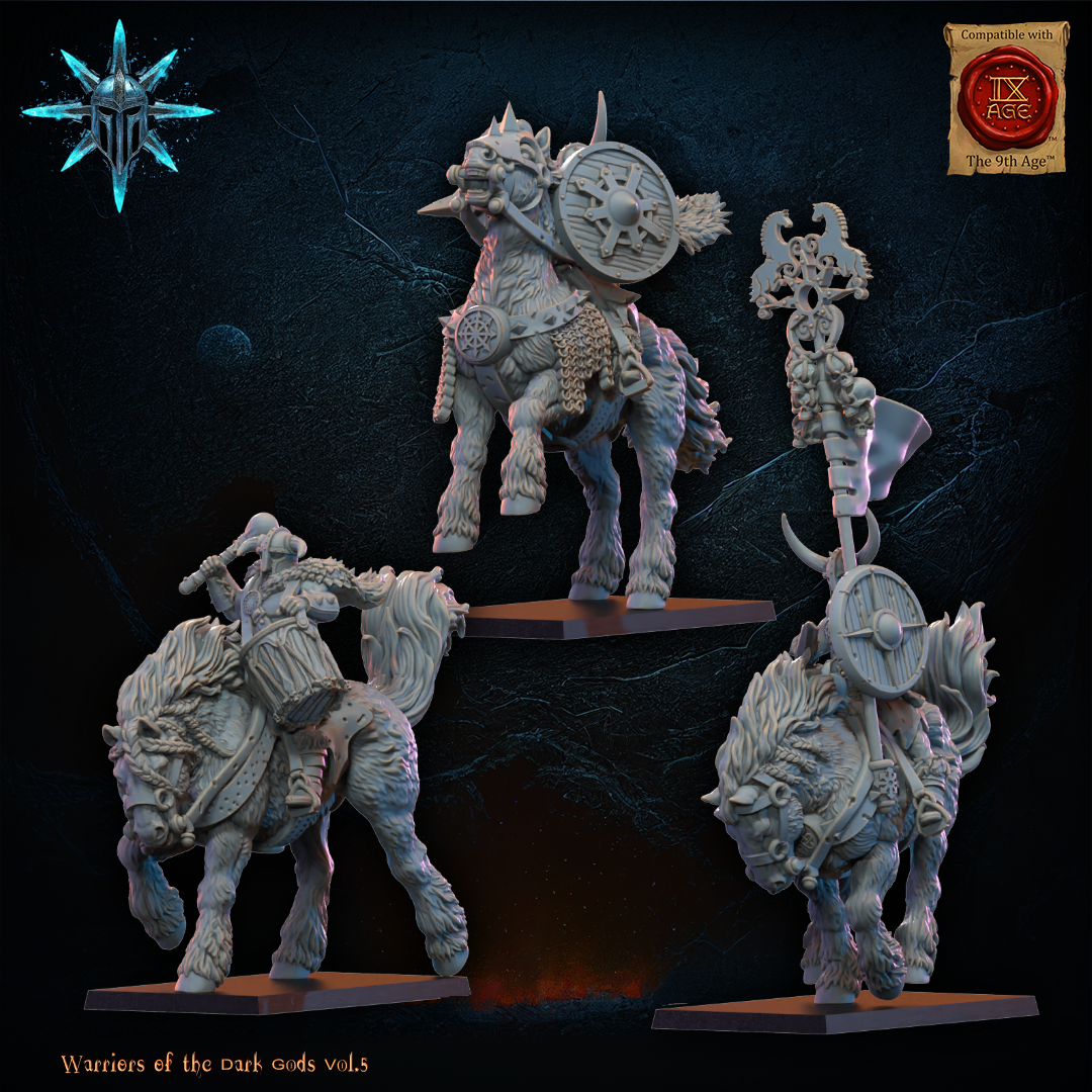 3D Printed Chaos Barbarian Cavalry Command Group by Lost Kingdom Miniatures