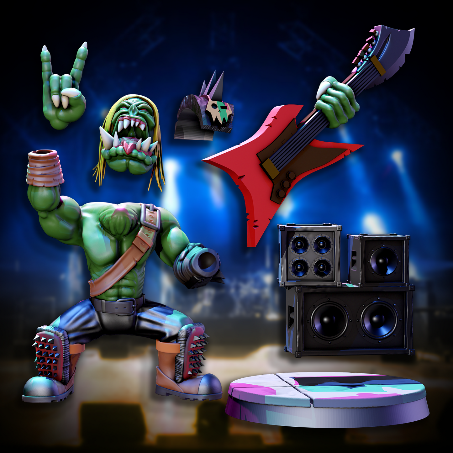 3d Printed Orc Rock Band by Mekka Miniatures