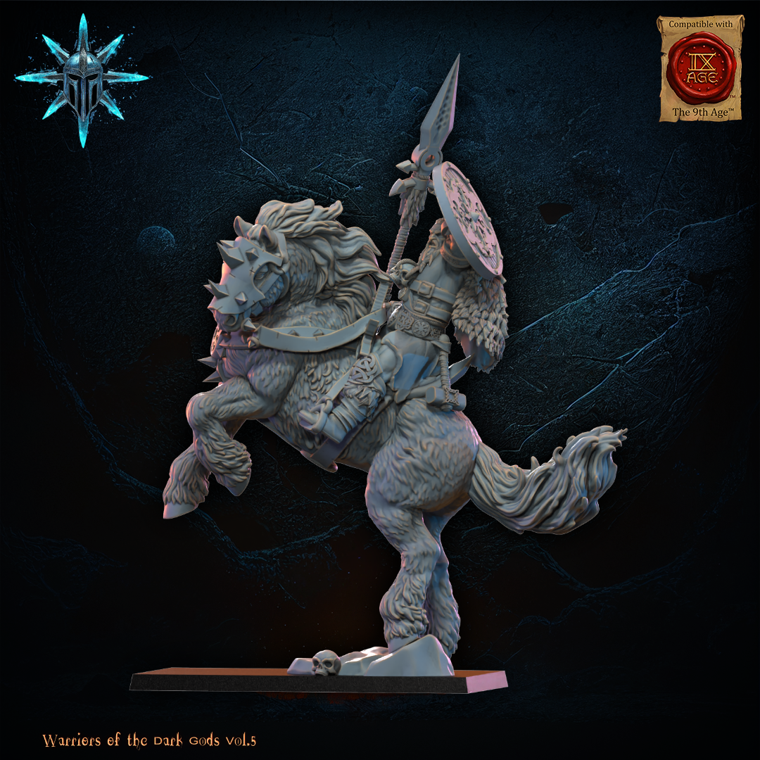 3D Printed Chaos Barbarian Cavalry Hero by Lost Kingdom Miniatures