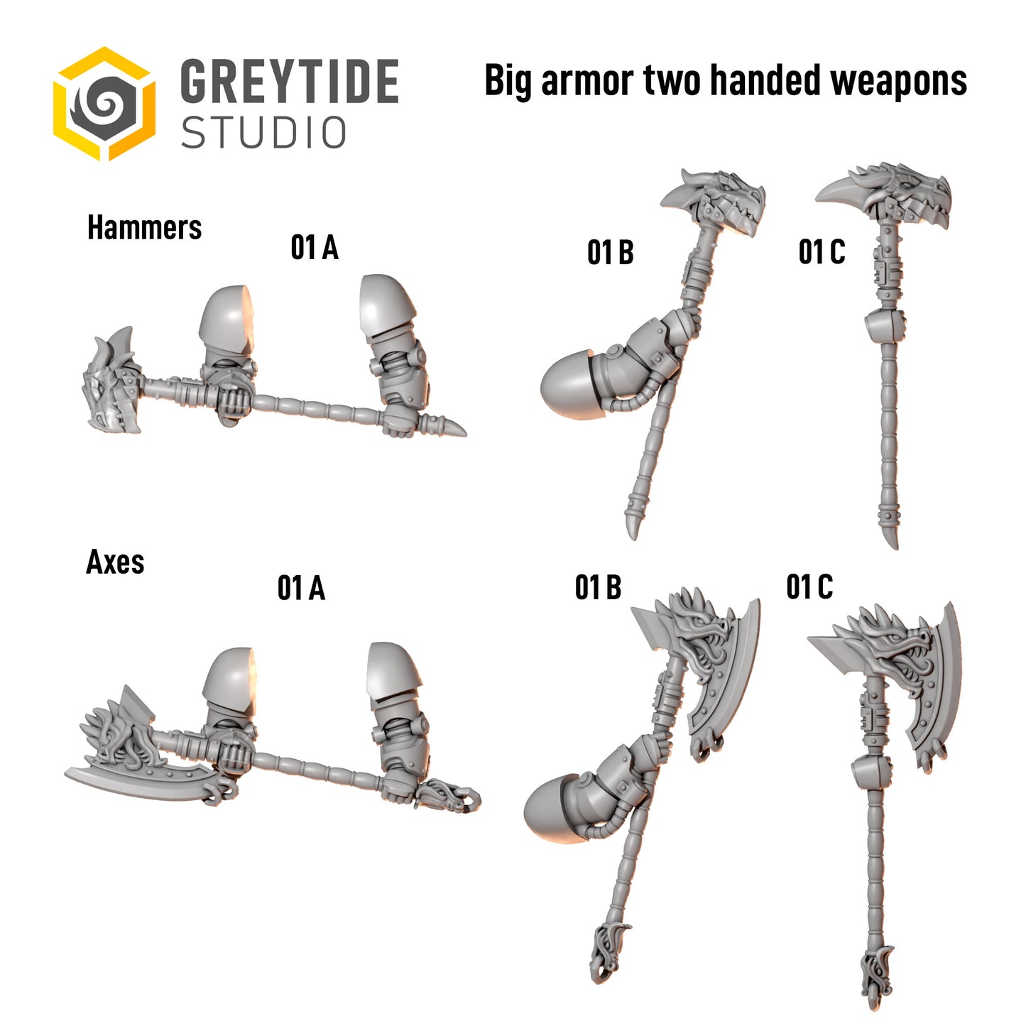 3d Printed Anvil Wardens Big Two Handed Weapons by Greytide Studio
