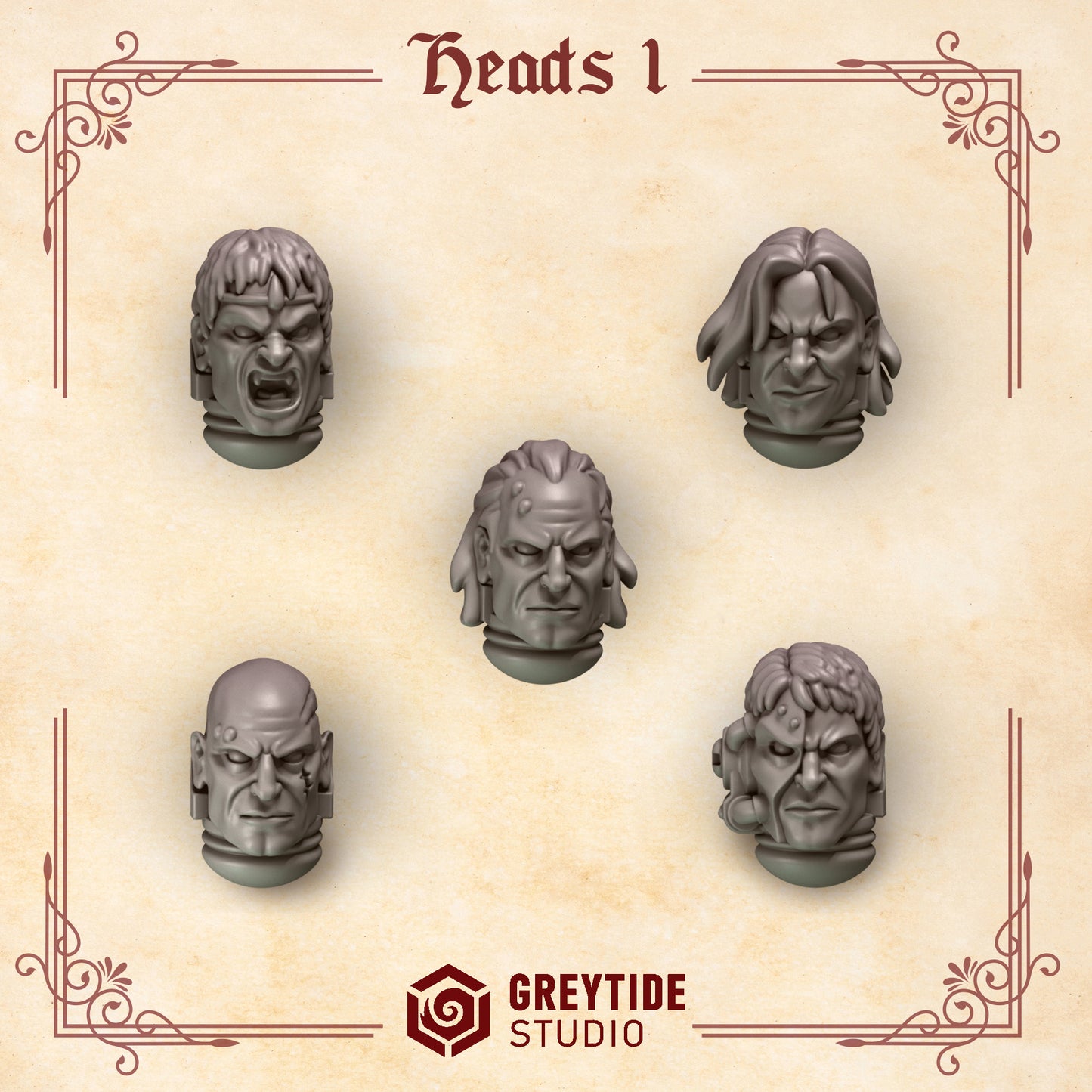 3d Printed Crimson Lords Heads x10 by Greytide Studio