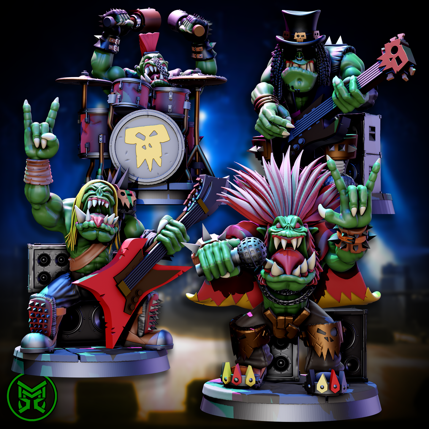 3d Printed Orc Rock Band by Mekka Miniatures