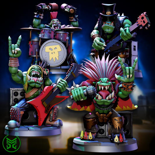 3d Printed Orc Rock Band by Mekka Miniatures