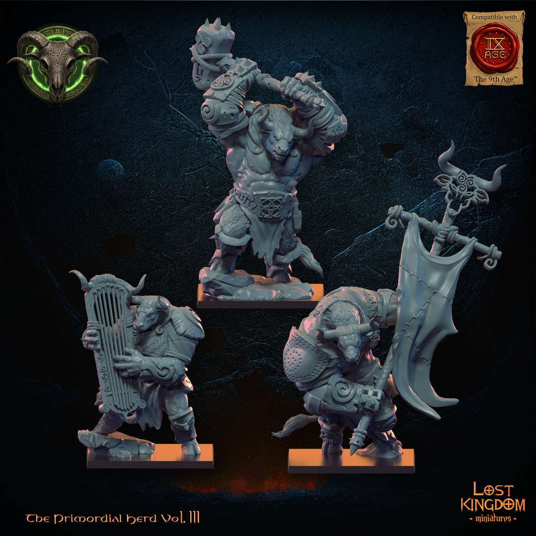 3D Printed Minotaurs Command Group by Lost Kingdom Miniatures