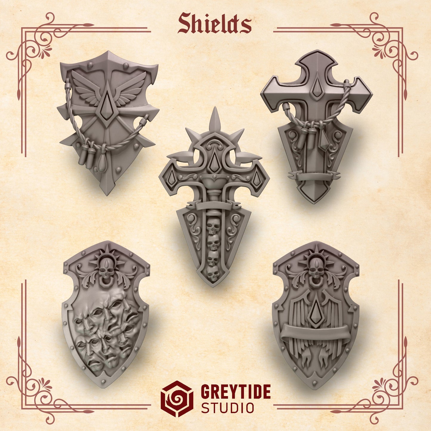 3d Printed Crimson Lords Shields x5 by Greytide Studio