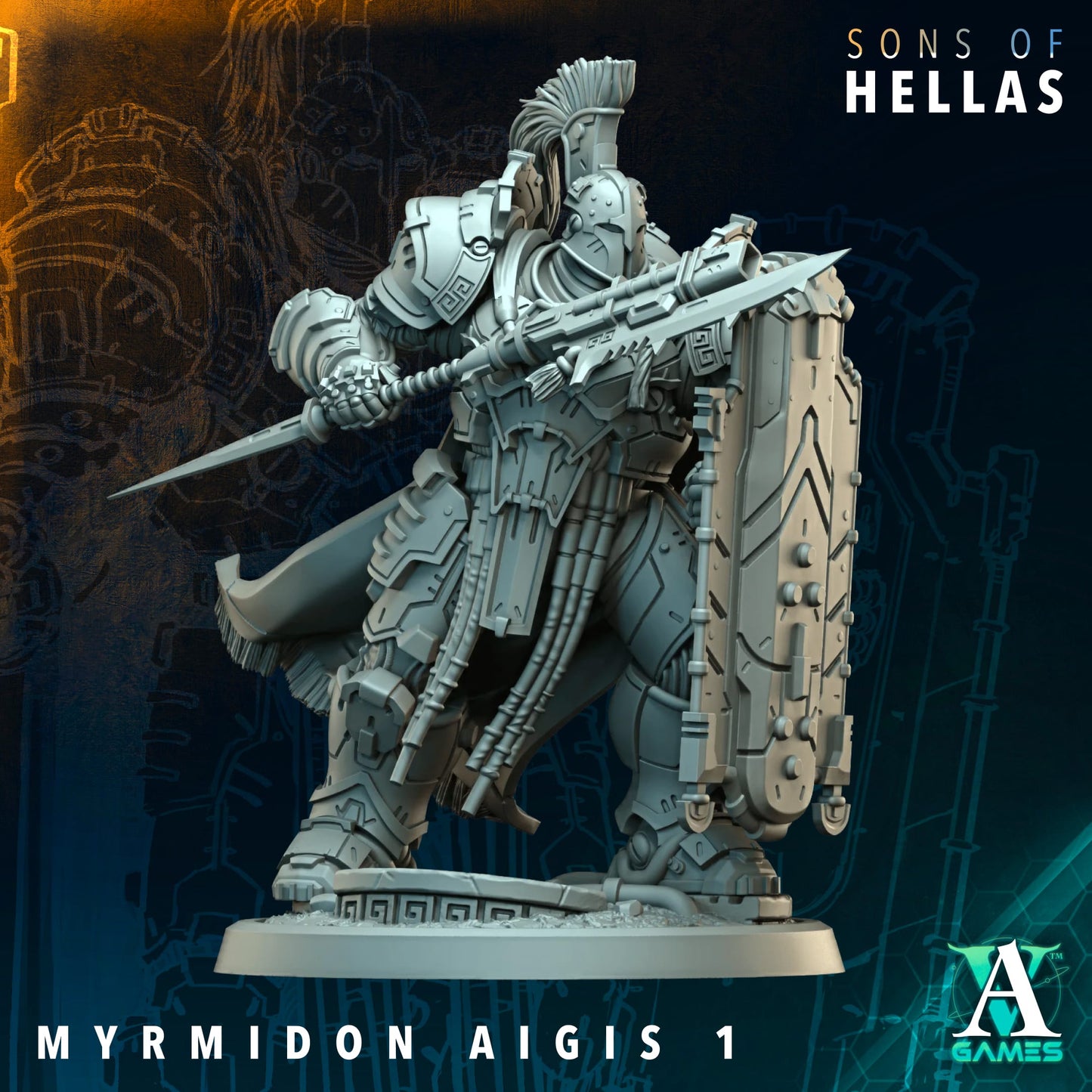 3D Printed Myrmidon Aegis by Archvillain Games