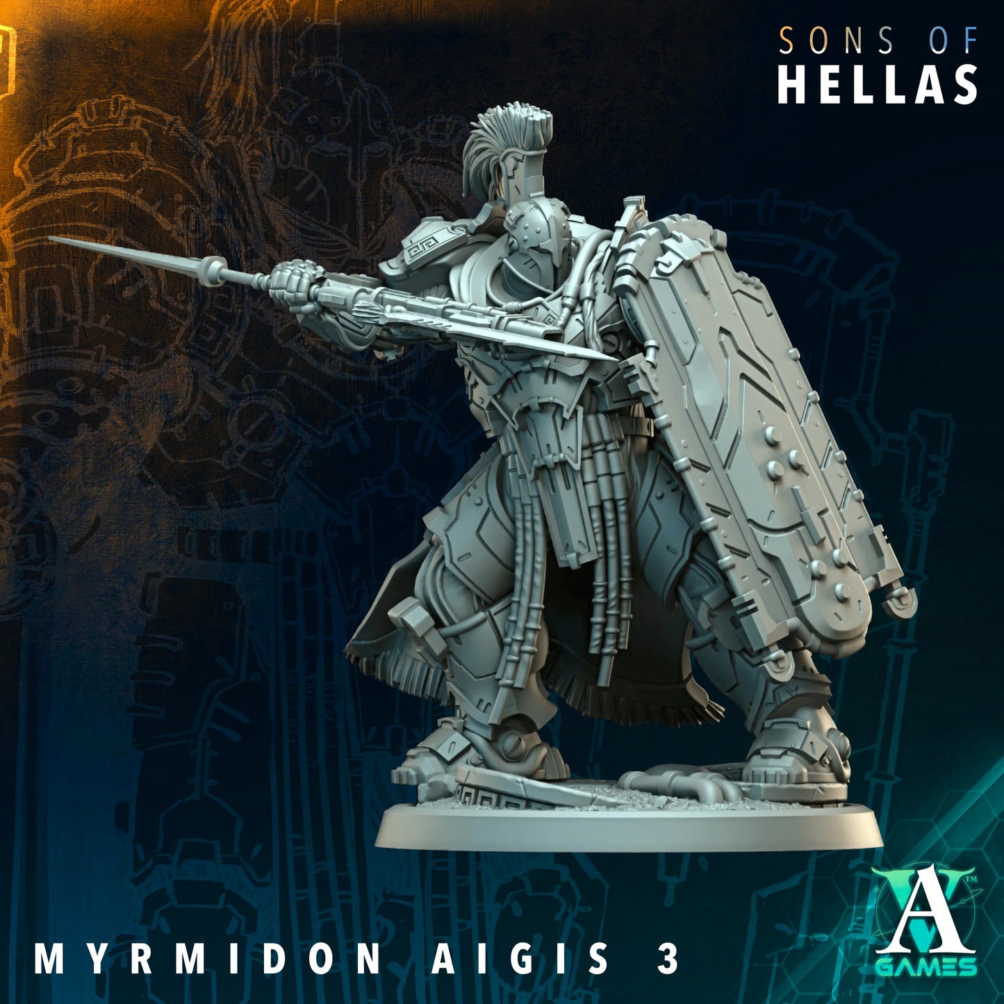 3D Printed Myrmidon Aegis by Archvillain Games