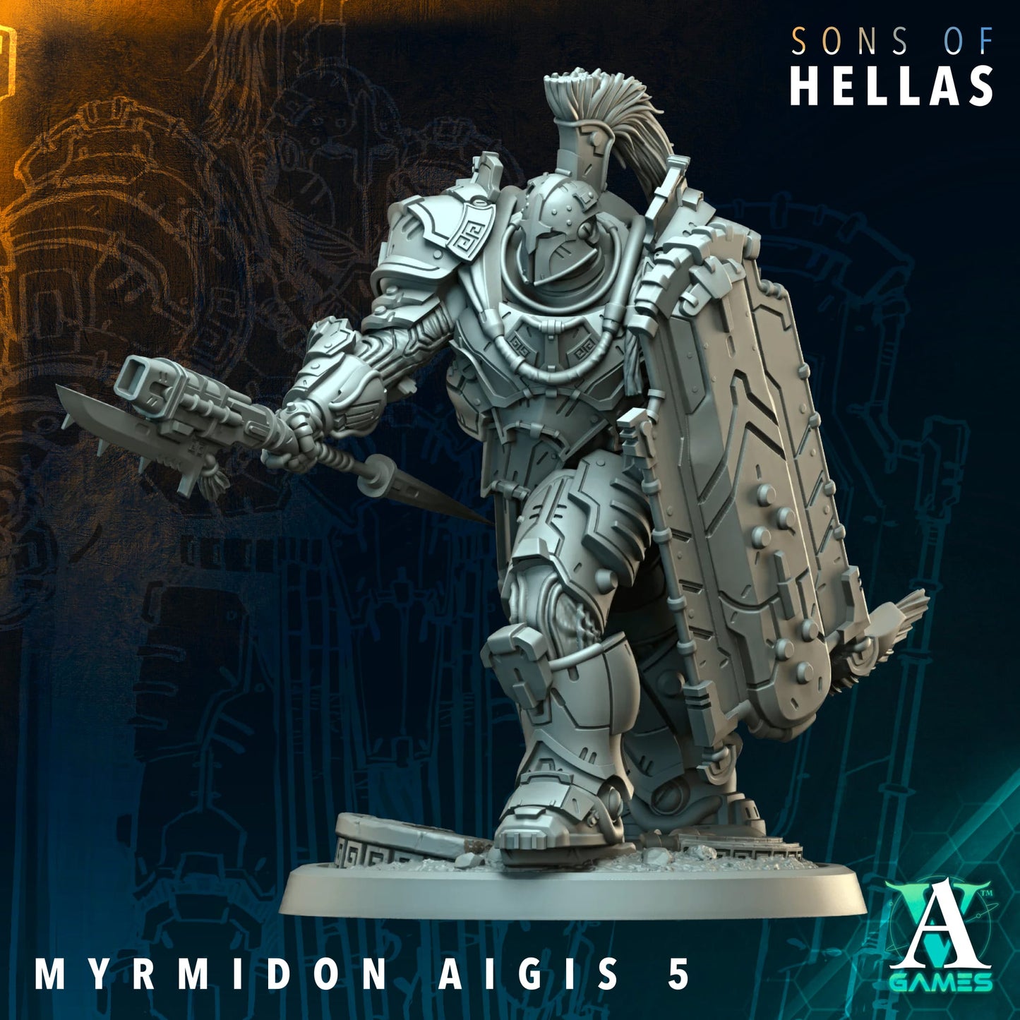 3D Printed Myrmidon Aegis by Archvillain Games