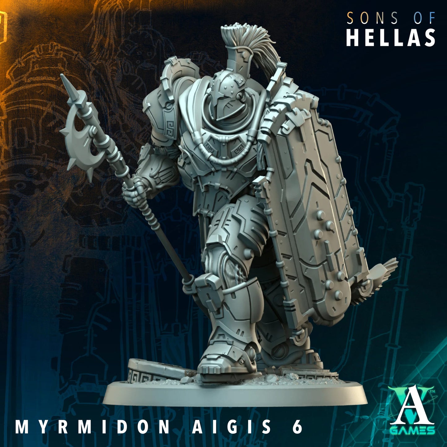 3D Printed Myrmidon Aegis by Archvillain Games