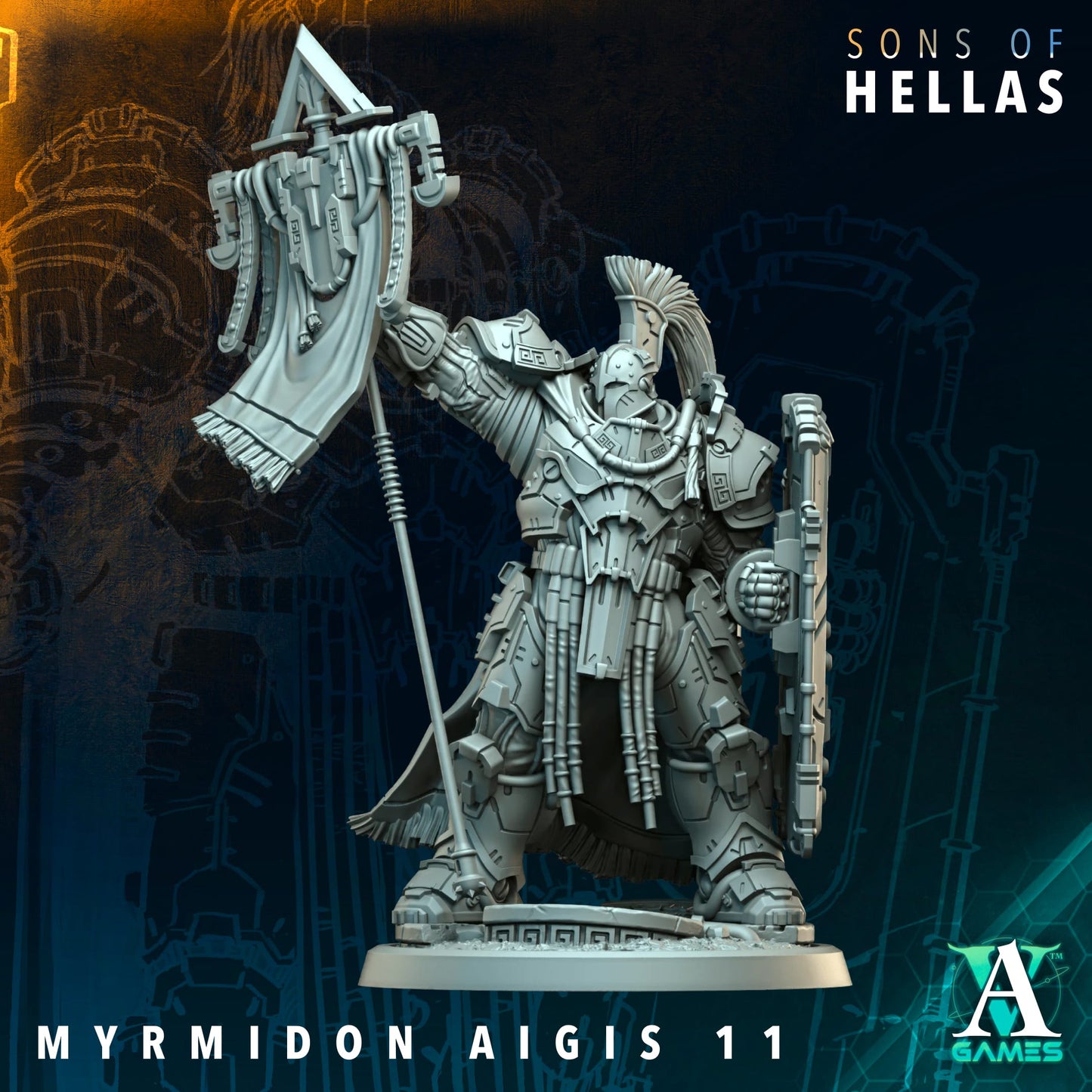 3D Printed Myrmidon Aegis by Archvillain Games