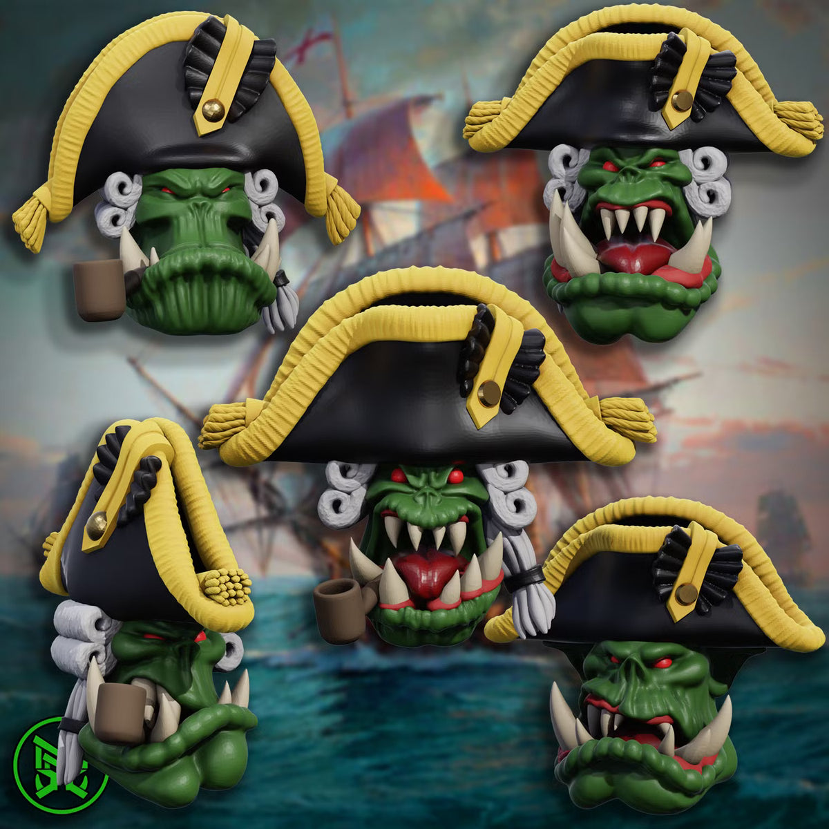 3d Printed Royal Navy Orc Heads by Mekka Miniatures