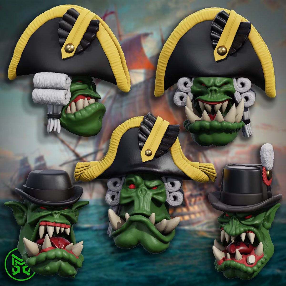 3d Printed Royal Navy Orc Heads by Mekka Miniatures