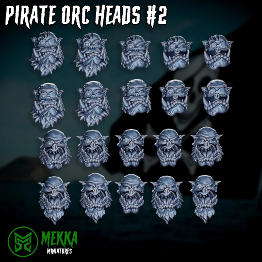 3d Printed Ork Pirate Heads x20 by Mekka Miniatures