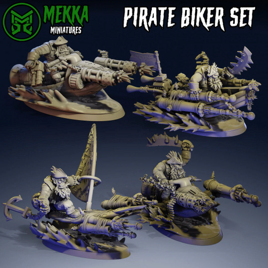 3d Printed Pirate Ork Bikers x4 by Mekka Miniatures