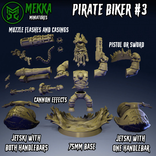 3d Printed Pirate Ork Bikers x4 by Mekka Miniatures