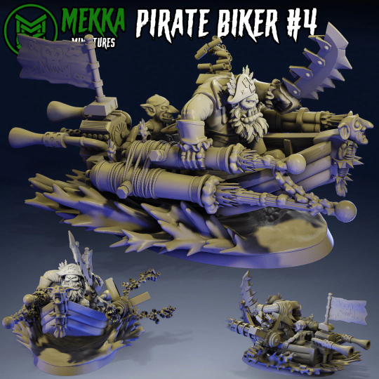 3d Printed Pirate Ork Bikers x4 by Mekka Miniatures