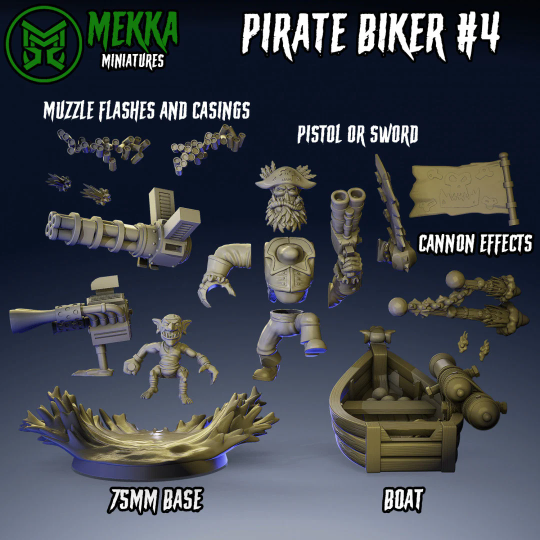 3d Printed Pirate Ork Bikers x4 by Mekka Miniatures