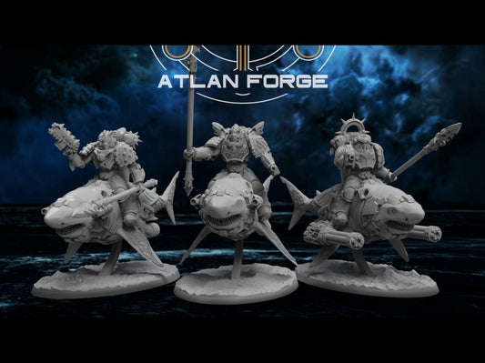 3d Printed Shark Riders x3 by Atlan Forge Miniatures