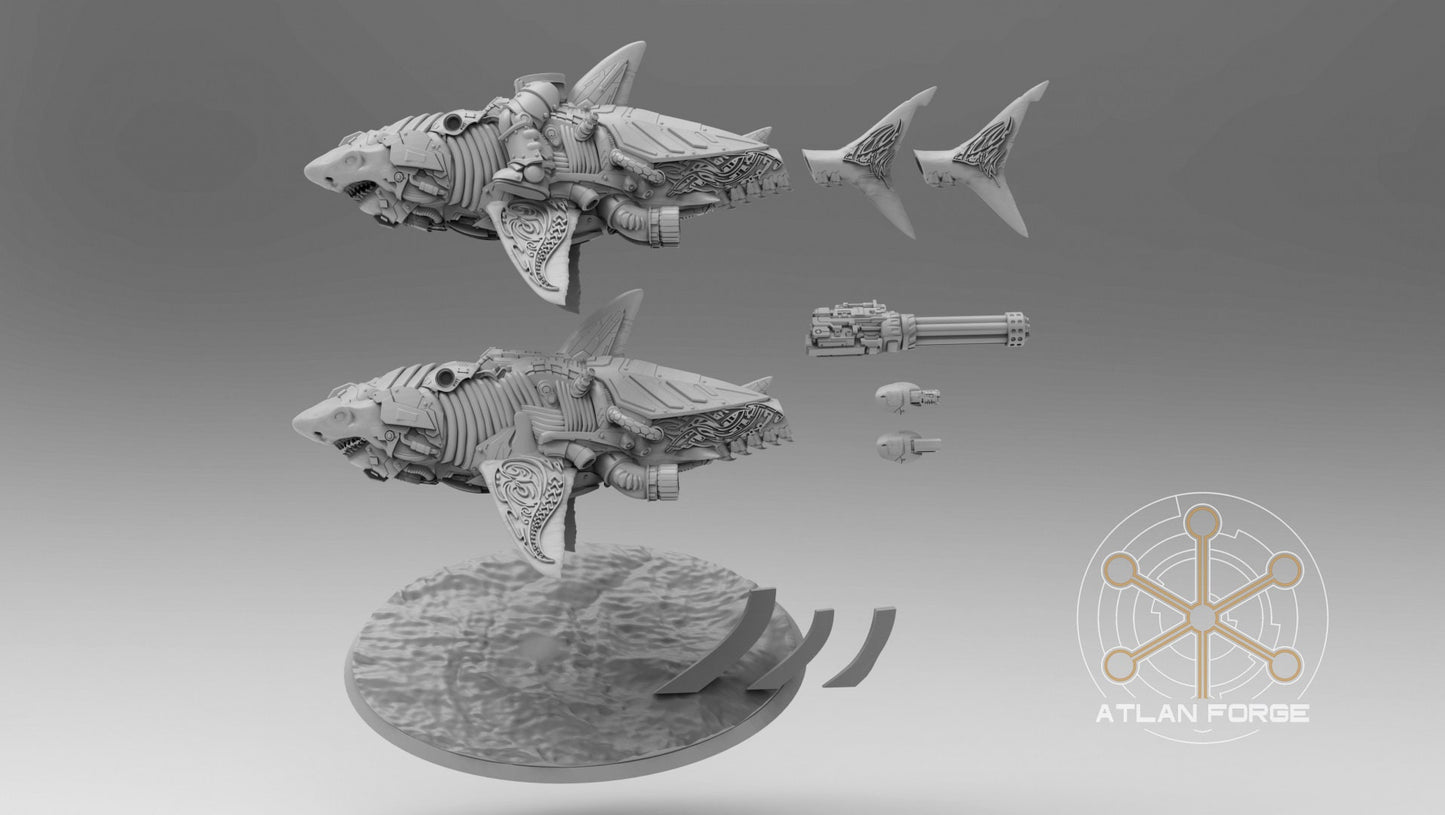 3d Printed Shark Riders x3 by Atlan Forge Miniatures