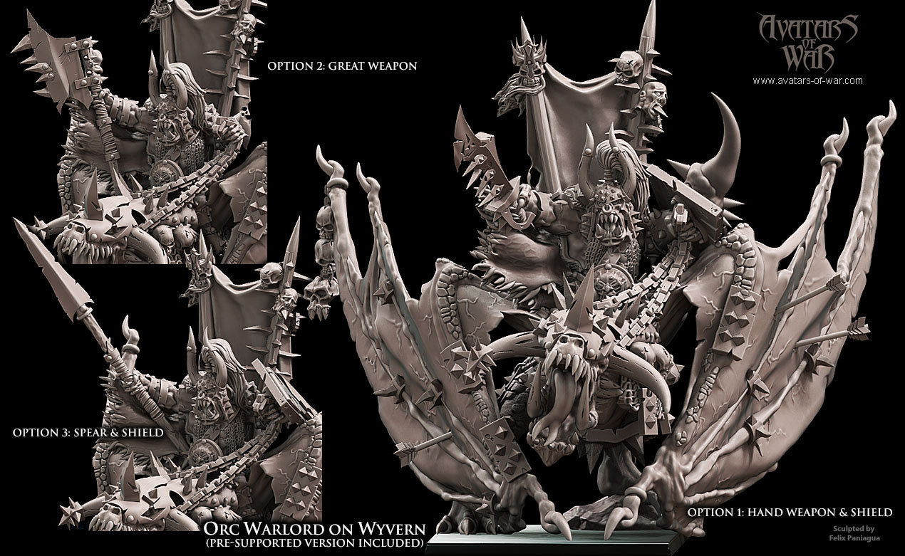 3D Printed Orc Warlord On Wyvern by Avatars of War