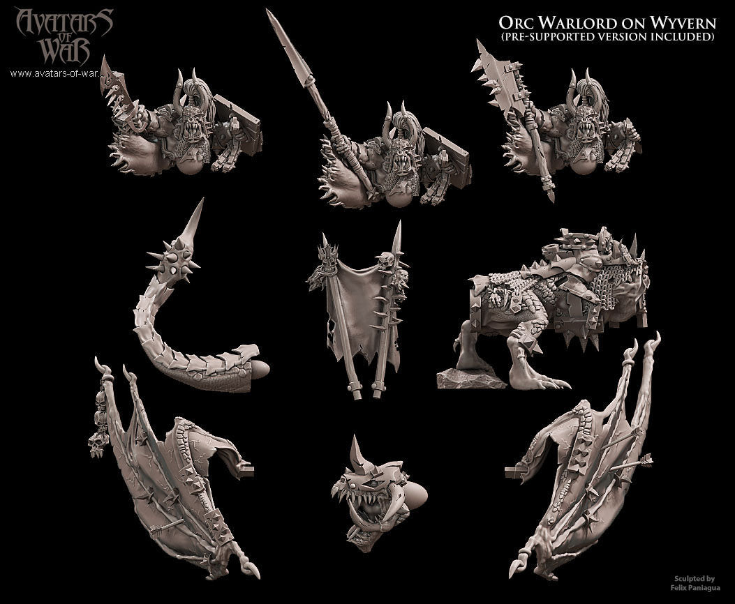 3D Printed Orc Warlord On Wyvern by Avatars of War