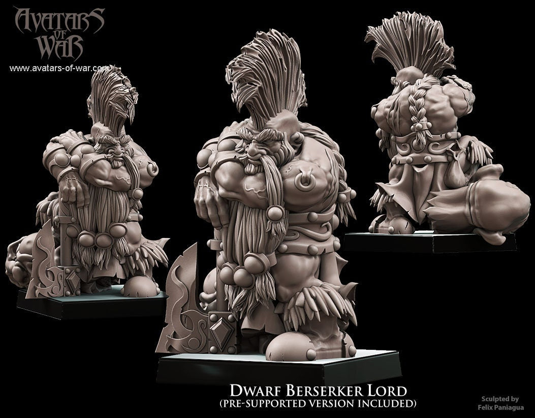 3D printed Dwarf Berserker Lord by Avatars of War