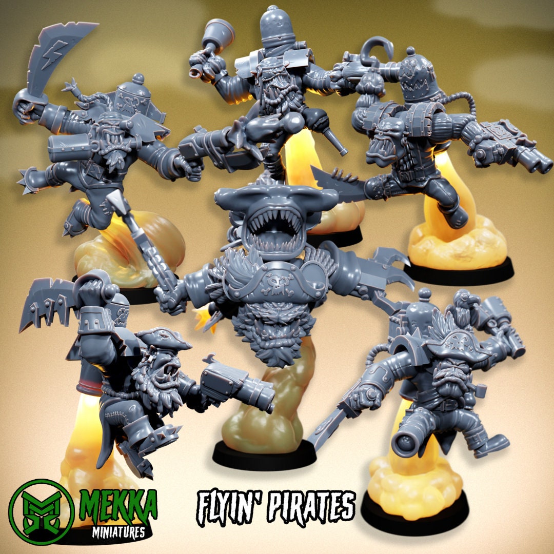 3d Printed Ork Flyin Pirate Set x6 by Mekka Miniatures