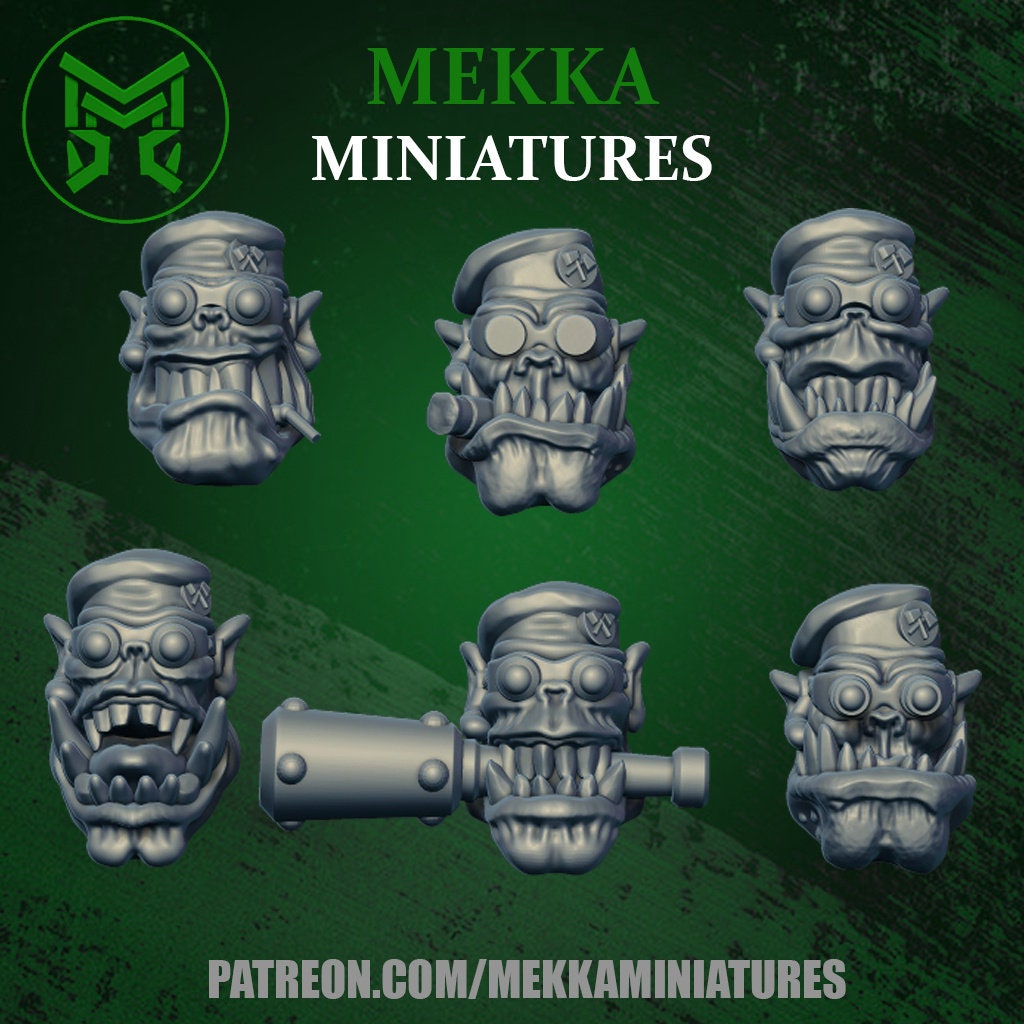 3d Printed Ork Commando Heads x12 by Mekka Miniatures