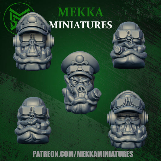 3d Printed Ork Pilot Heads x10 by Mekka Miniatures