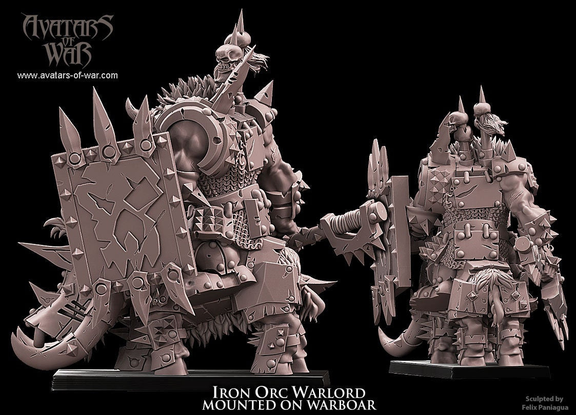 3D Printed Iron Orc Warlord on Warboar by Avatars of War