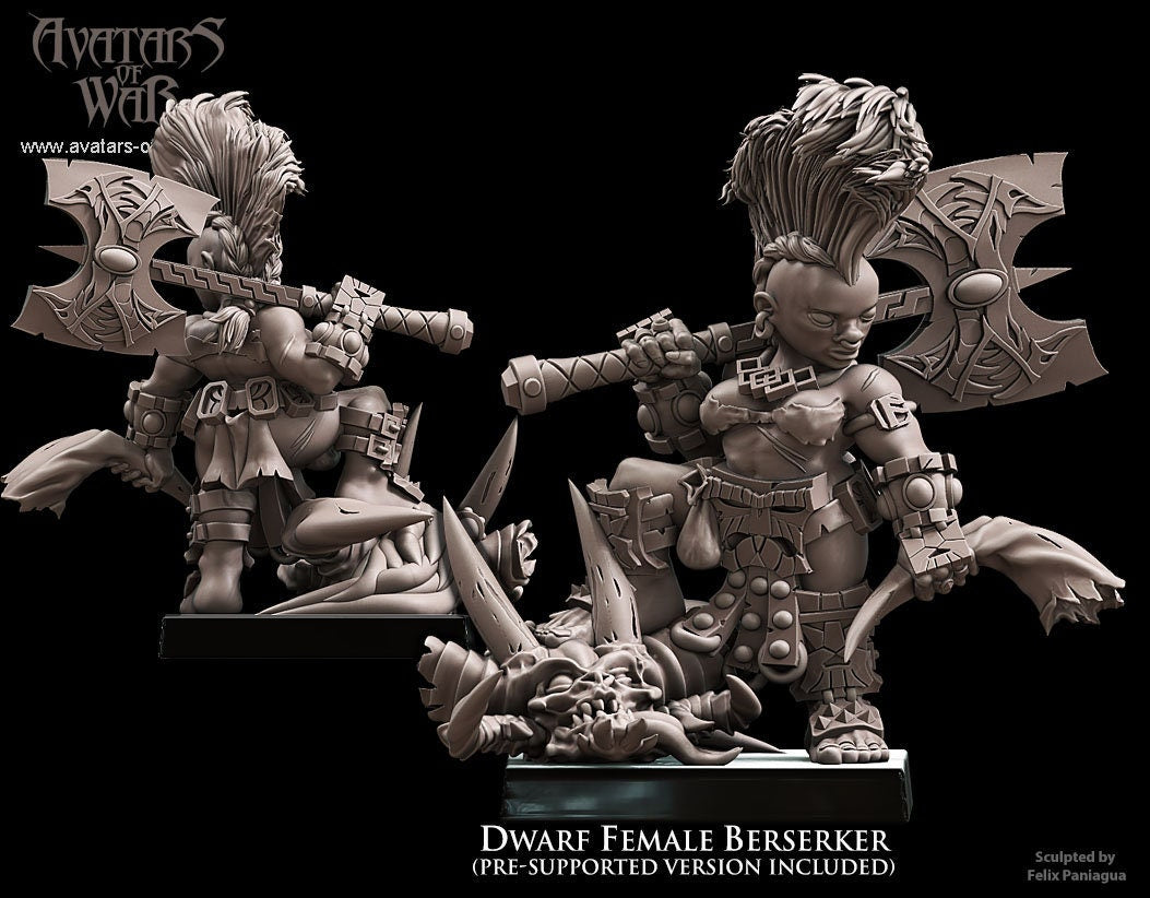 3D printed Dwarf Female Berserker by Avatars of War