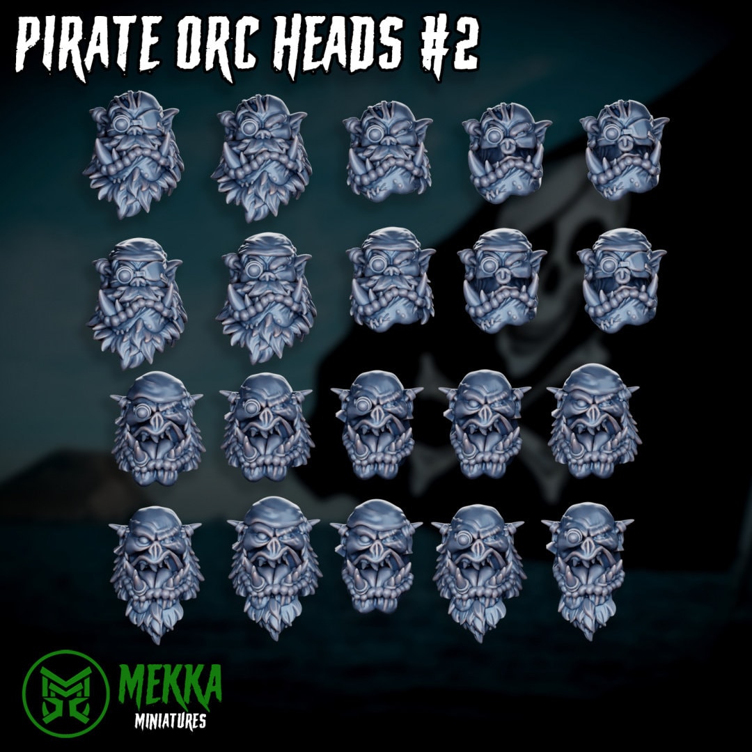 3d Printed Ork Pirate Heads x20 by Mekka Miniatures