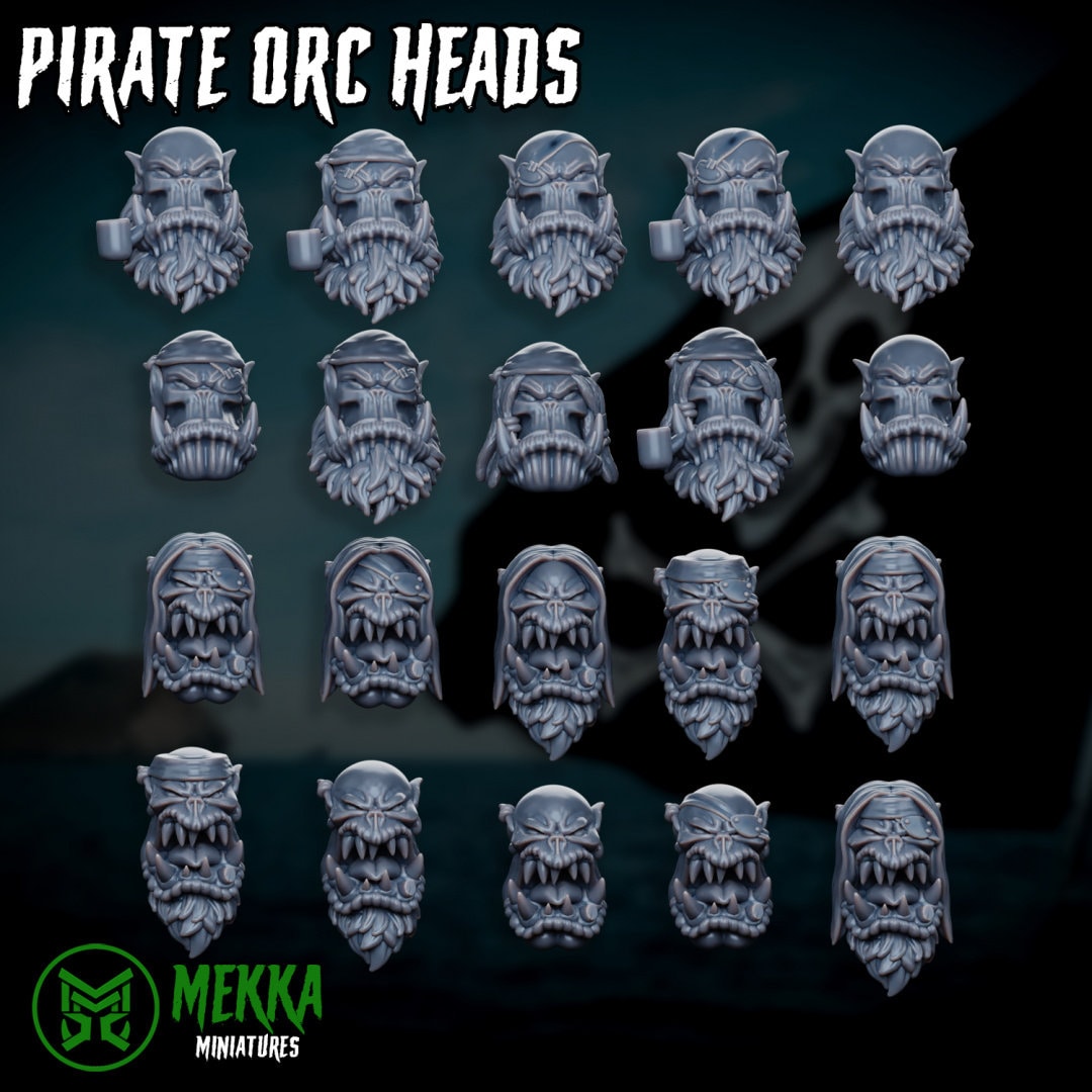 3d Printed Ork Pirate Heads x20 by Mekka Miniatures