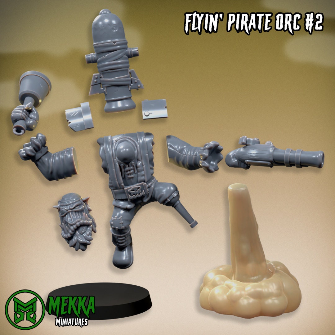 3d Printed Ork Flyin Pirate Set x6 by Mekka Miniatures