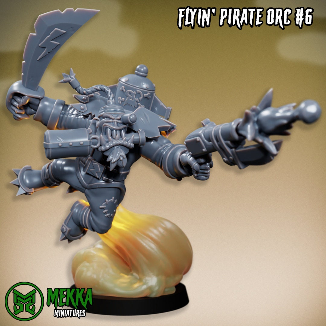 3d Printed Ork Flyin Pirate Set x6 by Mekka Miniatures