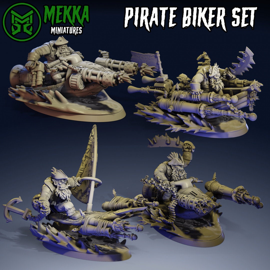 3d Printed Pirate Ork Bikers by Mekka Miniatures