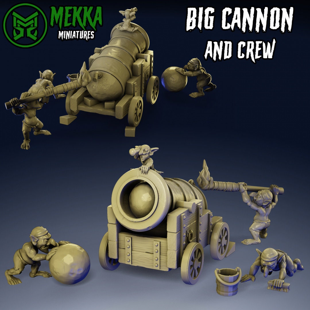 3d Printed Ork Pirate Big Cannon Goblin Crew by Mekka Miniatures