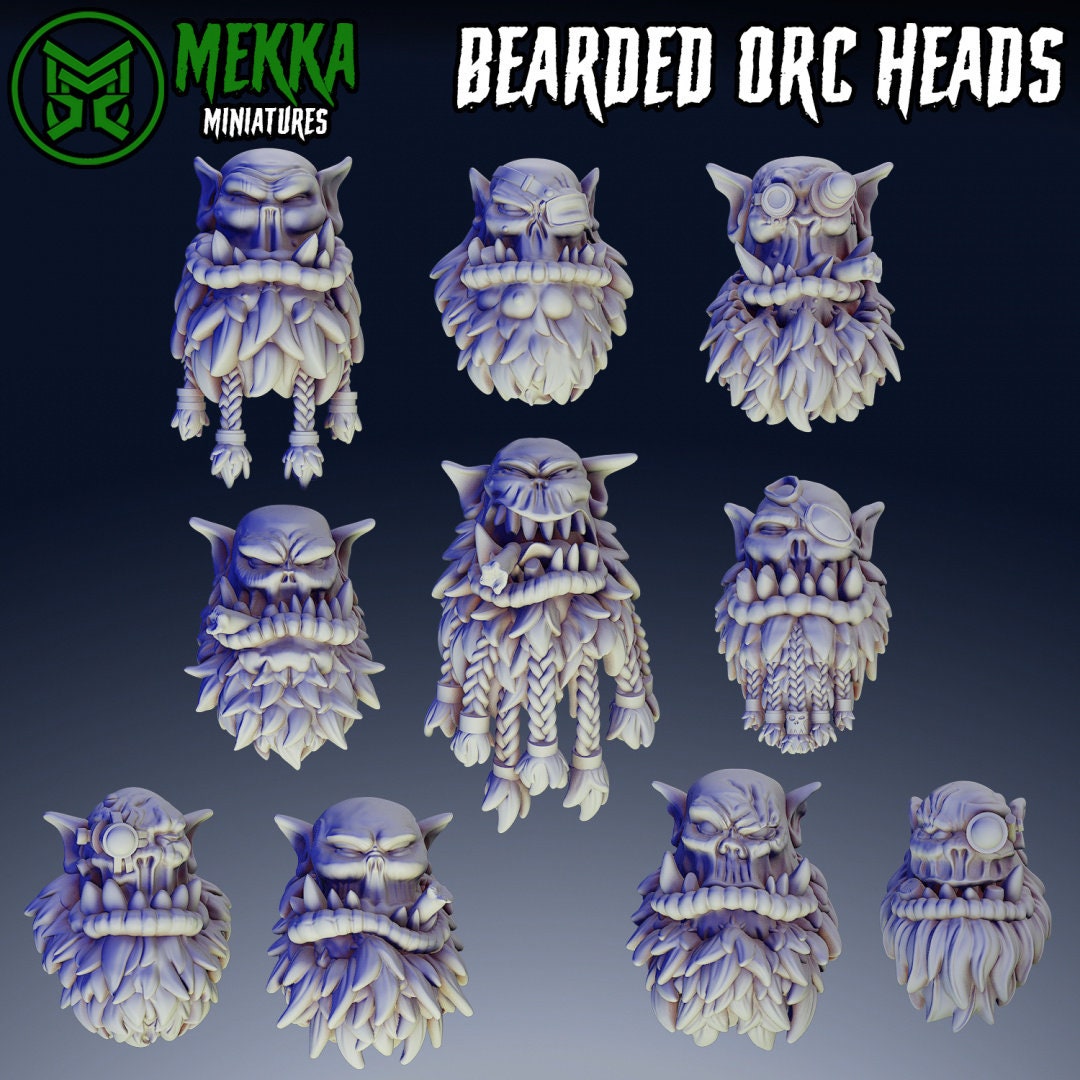 3d Printed Ork Pirate Heads x10 by Mekka Miniatures