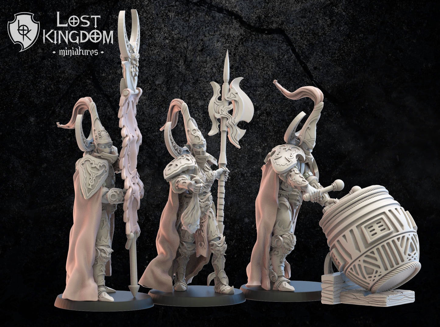 3d Printed Dark Elf Hisu Guard Command Group by Lost Kingdom Miniatures